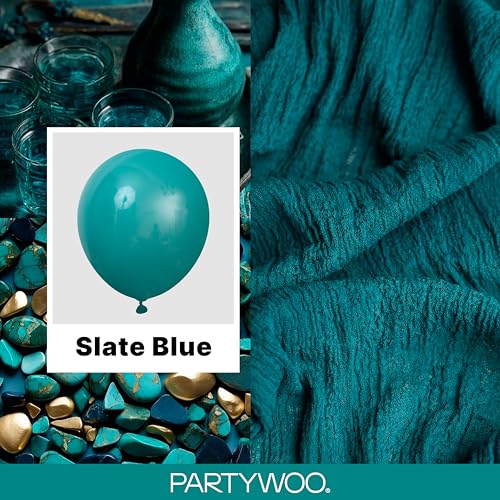 Image of PartyWoo Slate Blue Balloons 140pcs Different Sizes Pack of 18 12 10 5 Inch Navy Dusty Blue Boho Neutral Balloon Arch Kit for Baby Shower Graduation Jungle Ocean Birthday Party Decorations Blue-F22
