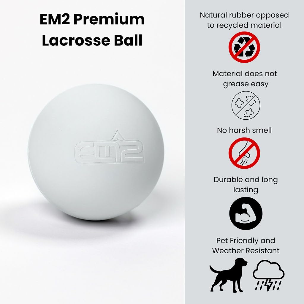 EM^2 EM2 Lacrosse Ball Set of 6 - Multi-Purpose Lacrosse Balls for Massage, Sport & Pet Play - Durable, Long Lasting and No Smell