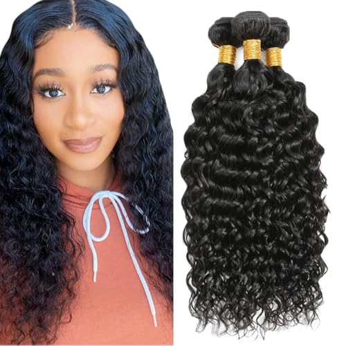 Water Wave Bundles Human Hair #1B Natural Black Human Hair Bundles 22 22 22 Inch SeeGovie Unprocessed Brazilian Virgin Hair Natural Color Water Wave 3 Bundle Human Hair Extensions 150 Gram