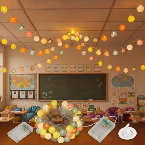 Tuanse 40ft/80 LED Hanging String Lights for Back to School Classroom Decor Pastel Fairy Warm String Lights Battery Operated with 4 Hooks Teacher Supplies for Bulletin Board Wall School Decorations
