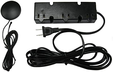 Import DM3-120 Black 3-Level Touch Pad 3 Outlet Receptacle Dimmer showing the touch pad, power cord, and three outlet receptacle.