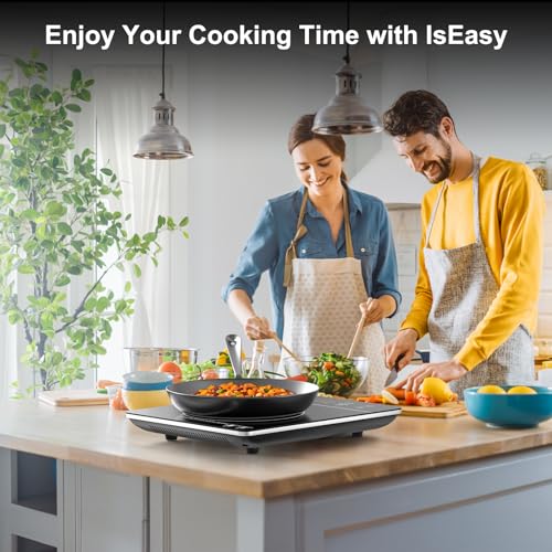IsEasy Induktionskochfeld 1 Platte, Einzel Induktionskochplatte 2100W, 9 Leistungsstufen, 9 Temperatureinstellungen, 28cm Induktionskochfeld mit 8-Stunden-Timer, Kindersicherung, Schwarz, 220-240V