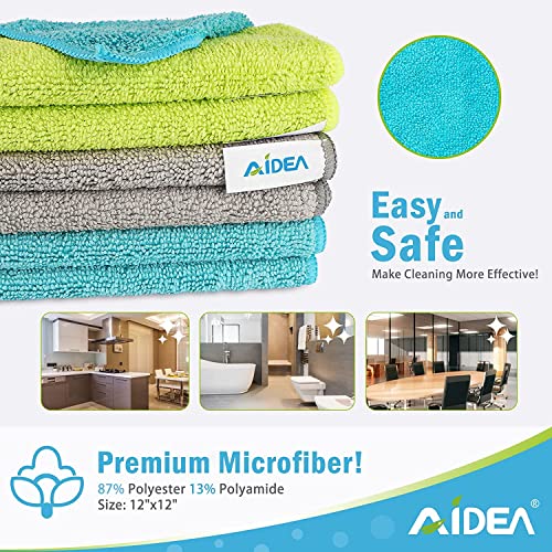 AIDEA Microfibre Cleaning Cloths Pack of 12, Multifunctional Reusable Cleaning Towels, Lint Free Streak Free Washable Cloth Duster for House, Kitchen, Car, Motorbike, Windows 30 x 30 cm