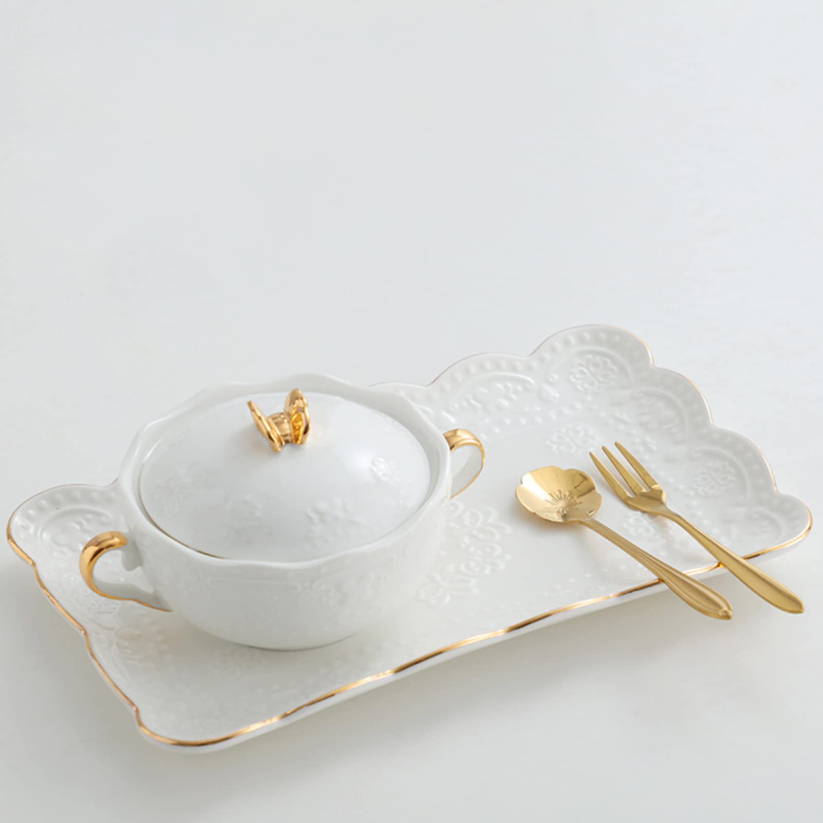 Taza De Café De Cerámica,Tazas De Café De Mamá,Cuenco Binaural De Flor En Relieve De Cerámica De Mariposa Dorada Con Tapa Tazón De Jarabe De Postre Taza De Sopa De Leche De Cereal Desayuno Tazón De Ni