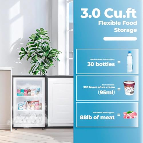 Image of Electactic 3.2 Cu.ft Small Upright Freezer, Mini Freezer with Adjustable Thermostat, Removable Shelves, Reversible Single Door, for Bedroom /Home /Dorms /Apartment, Silver