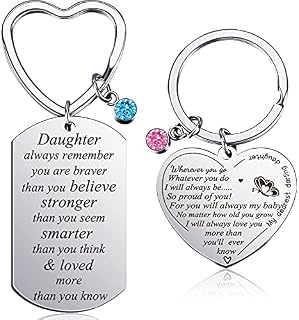 2 Pieces Daughter Gift Stainless Steel New Job Gift Daughter Keyring Heart Pendant Daughter Gifts from Mum and Dad Inspirational Jewellery Gift for Daughter Birthday Graduation Christmas