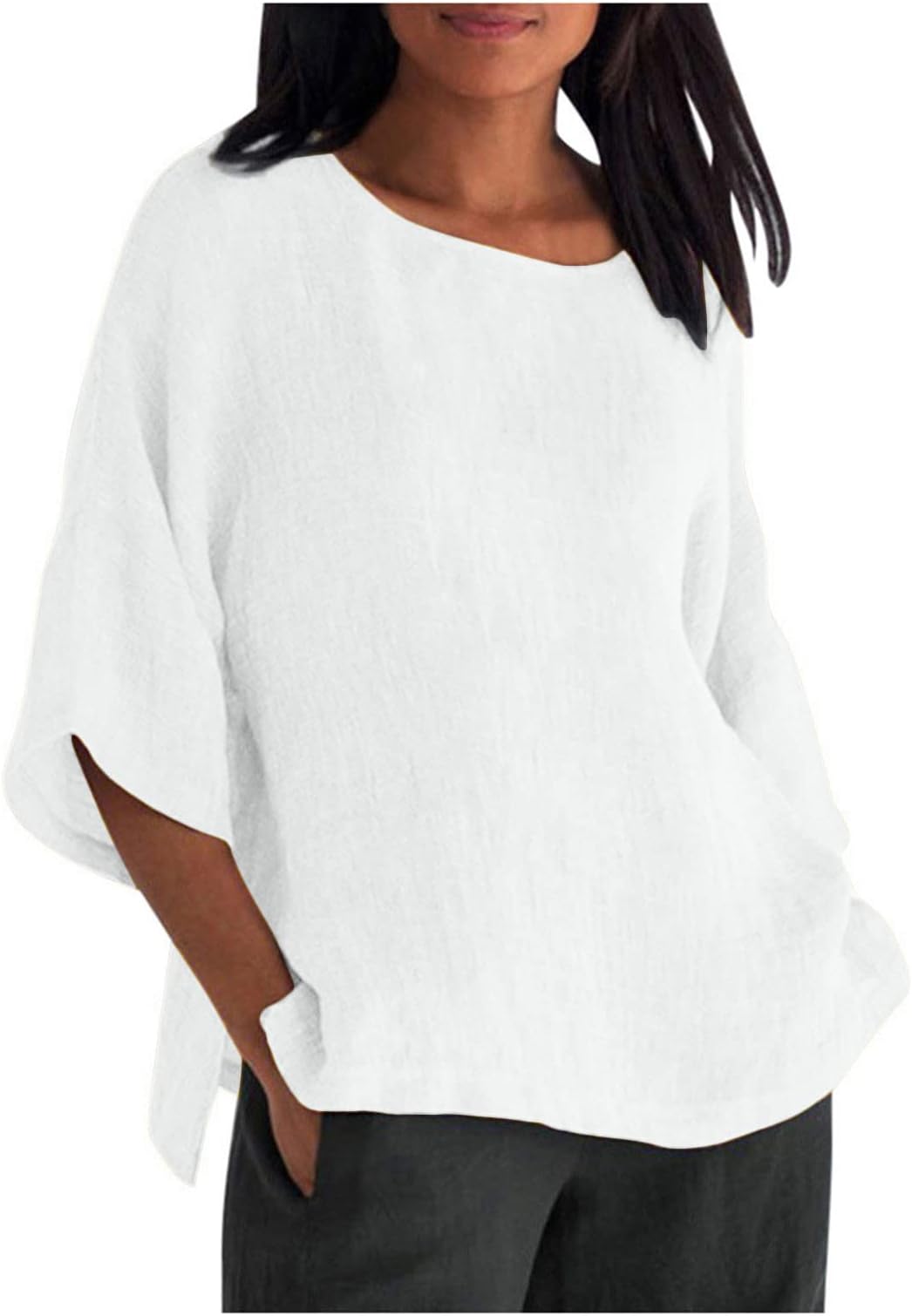 AMhomelyWomens Summer Tops Sale Clearance Summer Tees Trendy Half Sleeves Round Neck Cotton Line Loose Shirt Blouse Ladies Trendy Graphic Tee Shirts Tunic Tops Blouses Comfy Tshirts UK