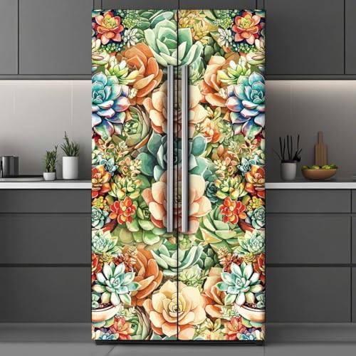 GOMAKERER 2 piezas de películas de nevera extraíbles con patrón suculento autoadhesivo para puerta de refrigerador mural vinilo congelador panel cubierta calcomanías para decoración de bar cocina, 200