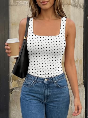 Image of Trendy Queen Women's Double Lined Square Neck Tank Top | Buttery Soft, No-Bra Friendly Slim Fit Crop Cami for Summer Layering & Casual Wear