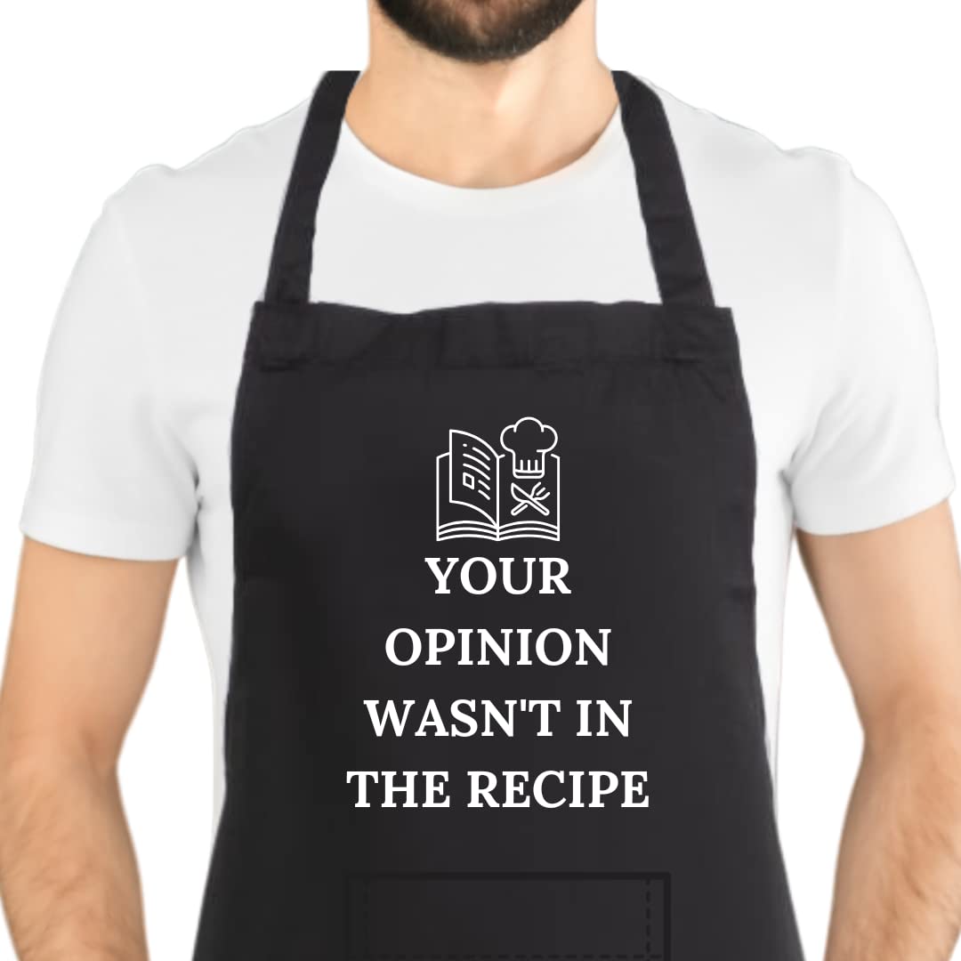 Second Ave Unisex Funny Your Opinion Wasn't in The Recipe Black Apron BBQ Grill Cooking Kitchen Apron
