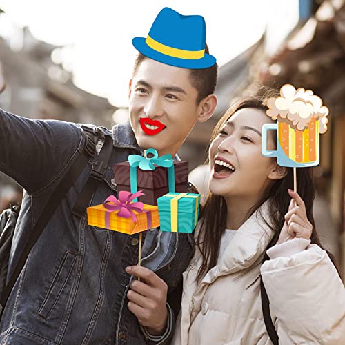 Fathers-Day Anniversary Party-Decorations Photo-Booth Props - 28Pcs Diy Funny Glasses Cap 2023, Blue Yellow Photography Props Decor,Happy Father's Day Favors Gifts Supplies Ouruola #TOP4