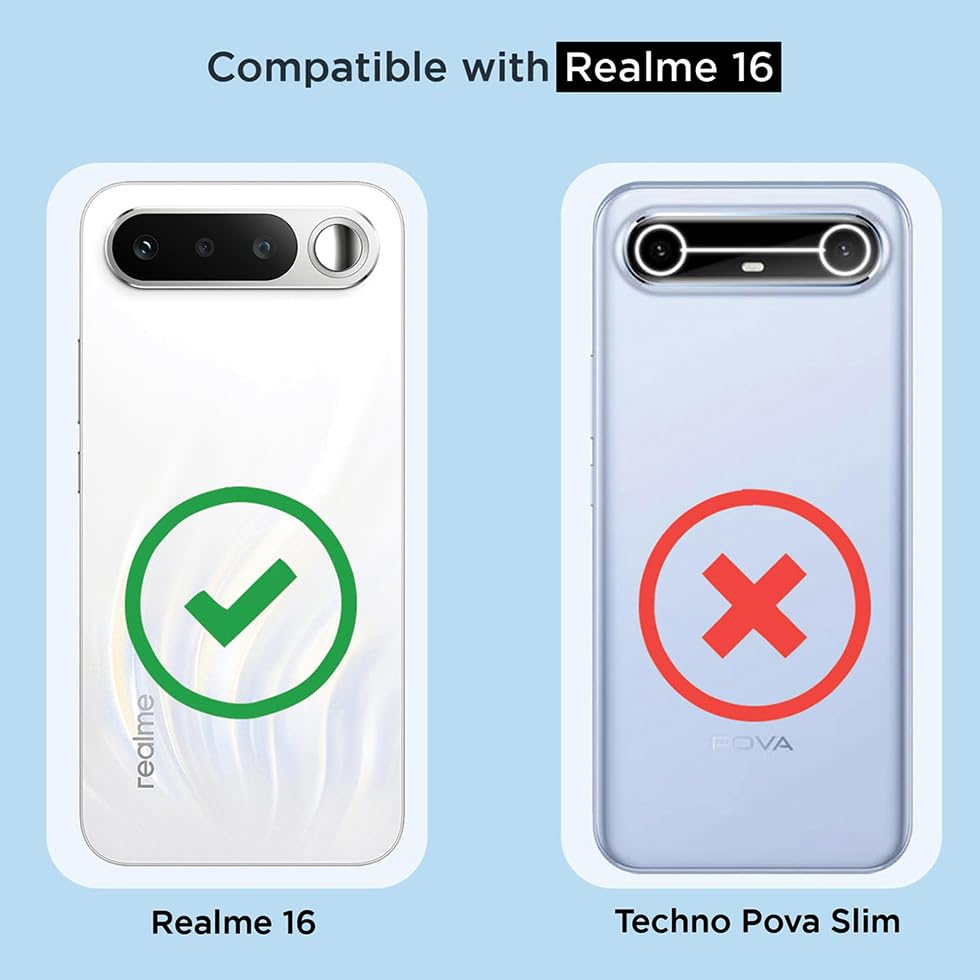Image of Fashionury Clear Back Cover Case for Realme 16 5G | Anti-Yellow Acrylic Hard Back + Soft TPU Bumper | Shockproof 360 Protection | Slim Transparent Bumper Case (Clear)