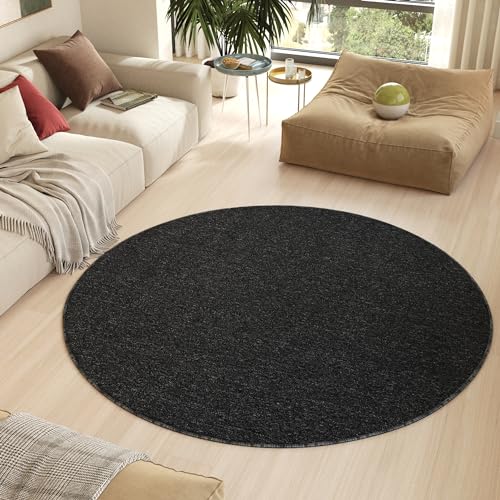 TAPISO Nizza Alfombra Redonda Antideslizante Lavable Pelo Corto Diseño Moderno Antracita Melange Alfombra de Salón Cocina Habitación Dormitorio Comedor Oeko-Tex 100 x 100 cm