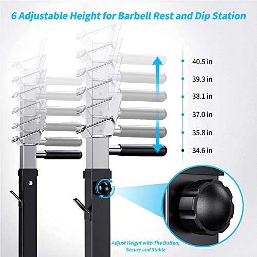 JX FITNESS Adjustable Weight Bench with Barbell Rack Folding, Weight Lifting Bench with Dip Station for Home Gym, Strength Training Multiuse Workout Bench