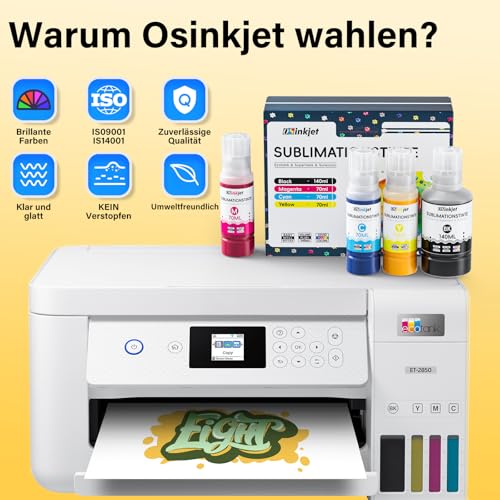 Osinkjet Sublimationstinte Kompatibel für Epson Ecotank ET-1810 ET-2810 ET-2820 ET-2870 ET-2861 ET-15000 ET-8550 ET-2850 ET-2856 ET-2811 ET-2876 (Schwarz,Cyan, Magenta,Gelb)
