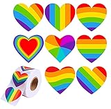 NIKOEO 500 Pcs Gay Pride Stickers, LGBT Gay Rainbow Heart Stickers Roll for DYI Gifts, Crafts, Envelop Sealing, Gay Pride & Group Activities, Laptops & Wall Decoration