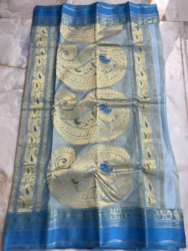 Elegance fashion and style blue tussar silk saree in tussar silk – image 2