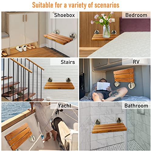 20" Folding Teak Shower Seat Wall Mounted,Fold Down Shower Seat,Foldable Shower Bench,Home Care Teak Shower Seat Bench For Inside Shower,Folding Shower Seat Bench,Wall Mount Shower Seat Bench Chair #TOP5