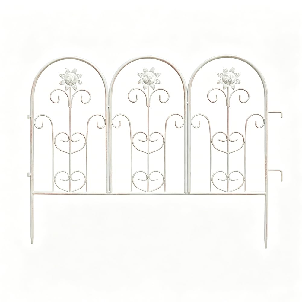 TT-YEC Courtyard Landscape Protective Fence Boundary, Wrought Iron Animal Isolation Fence, Weather-Resistant Ground-Inserted Flower Bed Boundary, 6 Interlocking Panels,White A