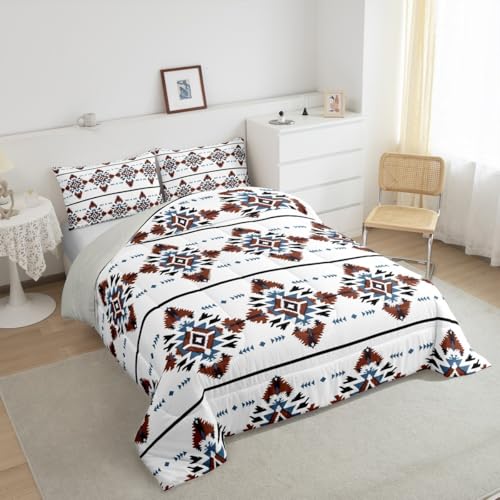 Image of Feelyou Boho Comforter Set Toddler Size Aztec Bedding Set for Kids Boys Girls Bohemian Style Duvet Quilt Modern Bedroom Decor Microfiber 2 Pcs with 1 Pillow Cases