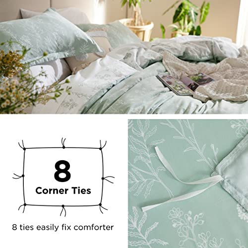 Image of Bedsure Duvet Cover Full Size - Reversible Sage Green Full Duvet Cover Set with Zipper Closure, 3 Pieces Cute Floral Patterned Bedding Set with 8 Corner Ties and 2 Pillow Shams