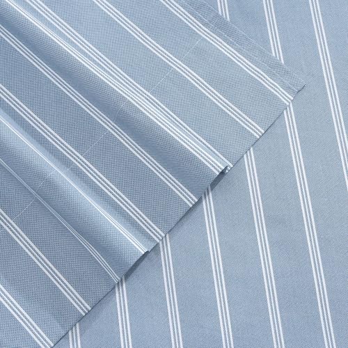 Image of Tommy Hilfiger - King Bed Sheets, Crisp & Cool Cotton Percale Bedding with Matching Pillowcases, Lightweight Bed Set, Oeko-Tex Certified (Effortless Stripe Blue)