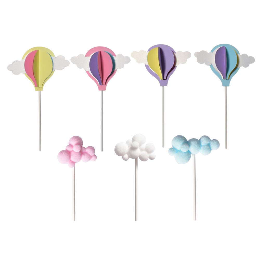 Hot Air Balloon Cake Toppers, Muffin Food Dessert Picks Cloud Cake Topper for Kids Girls Birthday Gathering Party Baby Shower Decoration (10PCS)