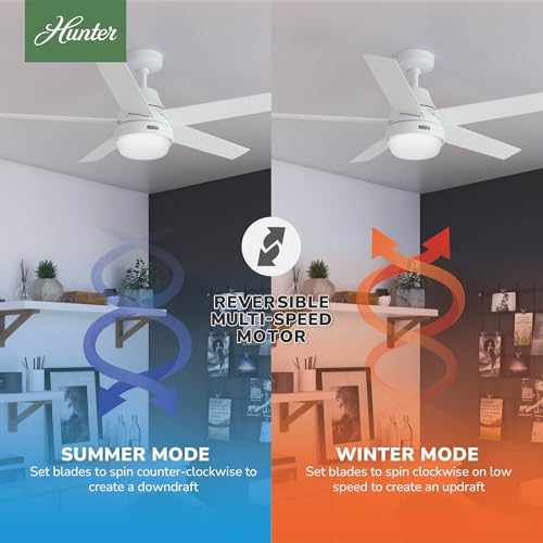 Image of Hunter Aerodyne, Indoor, Ceiling Fan, Smart, Modern, 52 inch, Fresh White