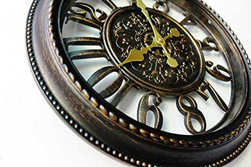 Wazstone Royal Dark Iron Chevalier Emblem Wall Clock, 16 Nonticking Sweep Movement, Classic Antiquity European Style, Hollow Frame Design, Brushed Metallic Texture, Plastic Frame, Glass Front Black #TOP1