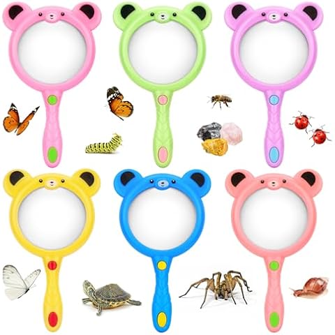 Homgaty Magnifying Glass for Kids, 6 Pack Cute Hand Lens Mini Colorful Magnifying Glasses for School Class Outdoor Exploration, Science, Reading, Outdoor Observation Cover