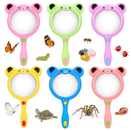 Homgaty Magnifying Glass for Kids, 6 Pack Cute Hand Lens Mini Col...