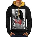 wellcoda Ligerie Adulte Fille Jolie Homme Sweat à Capuche contrasté Sensuel  Pull Occasionnel