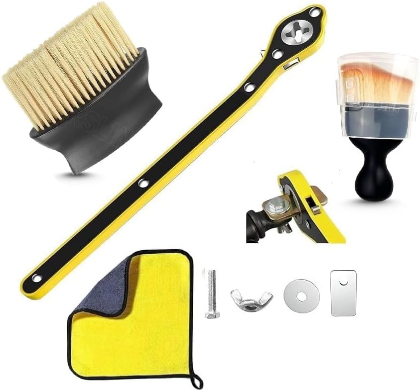 Labour Saving Car Jack Ratchet Wrench with AC Vent Cleaning Brush, Detailing Brush and Microfiber Cloth, Steel, Chrome Plated, 4 Piece Set