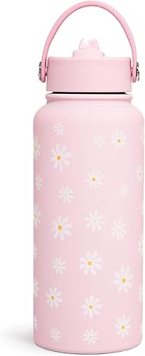 Miniatura 32 de SANDJEST Botella de agua con arco rosa de acero inoxidable aislada al vacío de 32 onzas con tapa, regalos para mujeres, niñas, adolescentes, Lazo