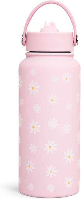 Daisy Water Bottle Stainless Steel 32oz Insulated with Lid, Flower Water Bottles Gifts for Women Girls Friends Teens Birthday Christmas