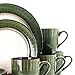 Elama Grand 16 Piece Luxurious Stoneware Dinnerware with Complete Setting for 4, 16pc, pc, Jade and white, Grand-Jade