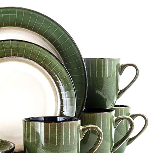 Elama Grand 16-Piece Stoneware Dinnerware Set Jade and White
