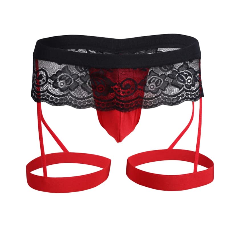 Evankin Mens Sexy Lace Thong Breathable Mesh Underwear See Through Leggings Bulge Pouch T-Back