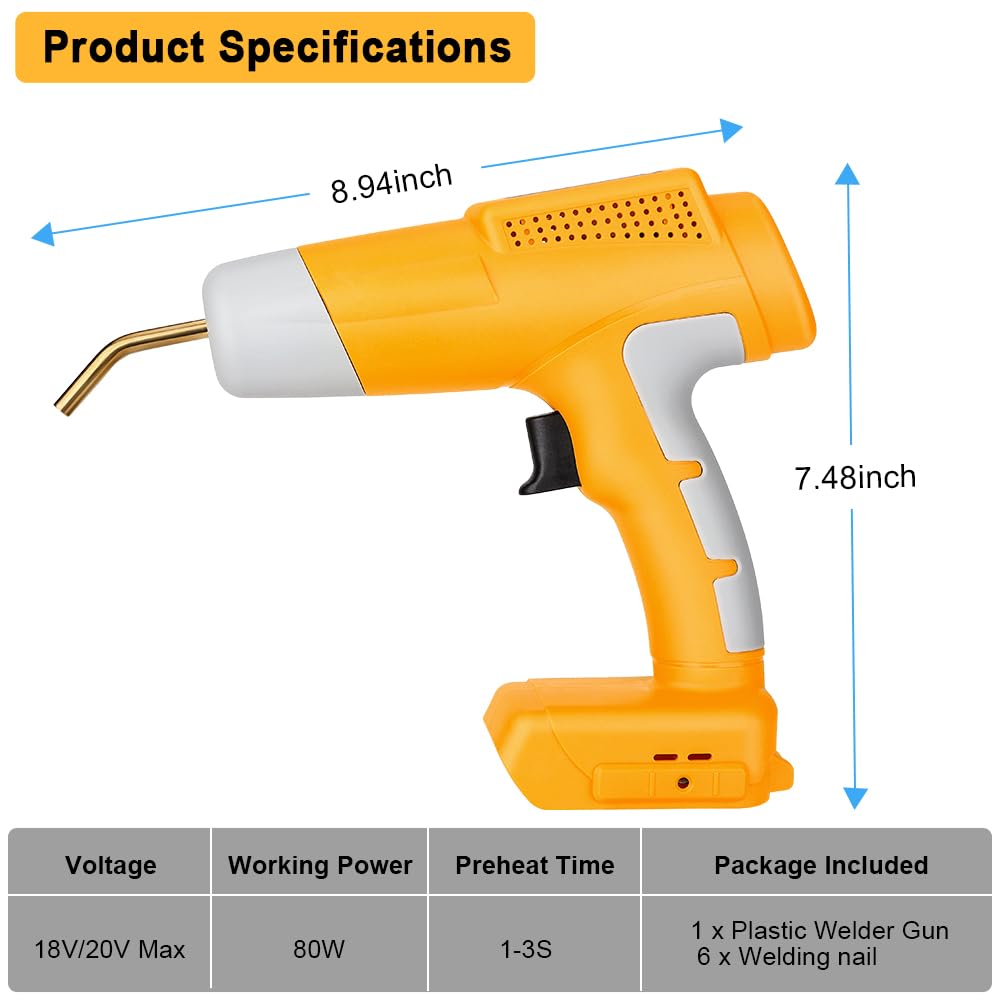 Choerinton Pistola saldatrice in plastica senza fili, compatibile con batteria Dewalt max 20 V con 600 punti metallici a caldo, kit di saldatura in plastica per paraurti auto, cruscotto e riparazione