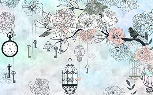 Murwall Floral Wallpaper Retro Flower Wall Mural Key Pattern Wall Art Vintage Blossom Drawing Wall Art Classic Home Decor Living Room Entryway #TOP2