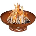 KOL 35" Dia. Heavy-Duty Fire Pit - Pre-Rusted Corten Steel Round Firepit Large Fire Bowl with Stand - Weathering Steel Wood Burning Fireplaces for Outside Backyard Deck Party Bonfire