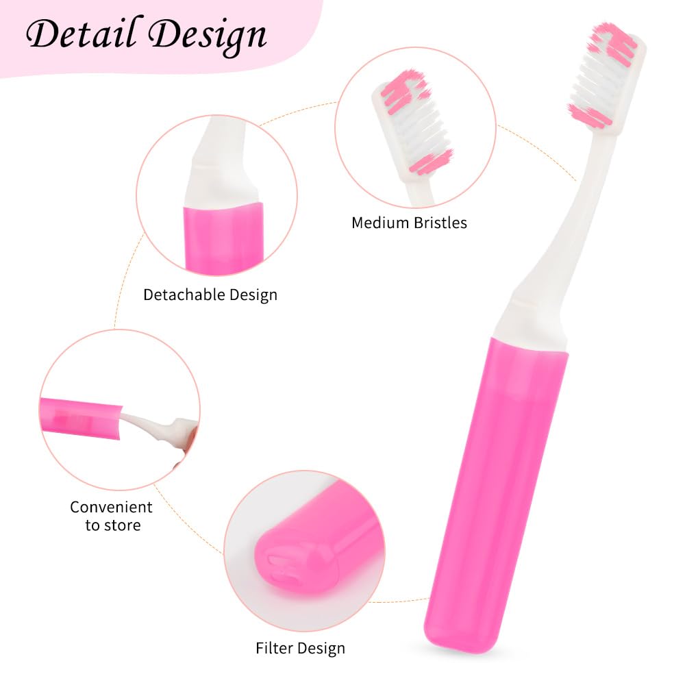 Juego de 24 cepillos de dientes plegables de viaje, mini cepillos de dientes de tamaño de viaje con estuche de cepillo de dientes, portátil, envuelto individualmente, cepillo de dientes