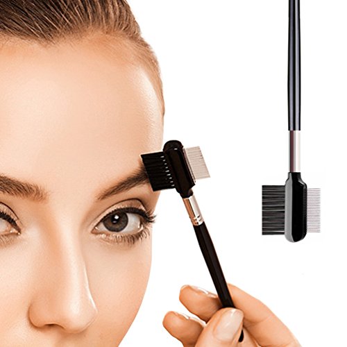 KINGMAS 4 Pieces Angled Eyebrow Brush Double-Ended Eye Brow Brush and Spoolie Brush & Steel Brow Comb Set Makeup Tool