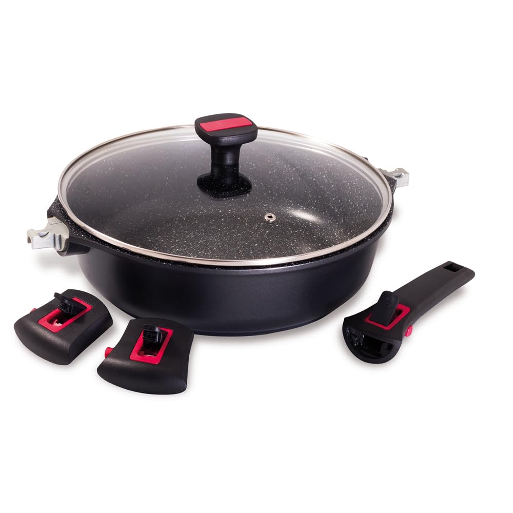 Baumalu, Granit Pro Sauteuse ze szklaną pokrywą 28 cm - nieprzywierająca powłoka ceramiczna, odporna na odkształcenia, kompatybilna z kuchenkami gazowymi, indukcyjnymi i elektrycznymi, czarna