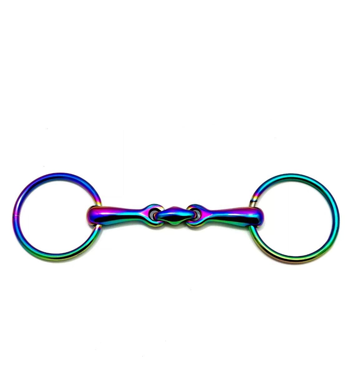 Lift Sports Horse Snaffle Bit Loose Ring Egg Butt Hanging Cheek Rainbow Multi Color with Lozenge Fat Multiple Size Tack Equestrian Shows (5.5 Inch, Loose Ring Oval Link)