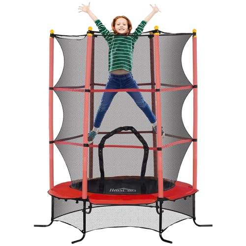 HOMCOM Kindertrampolin Ø163 cm, Trampolin mit Sicherheitsnetz, Randabdeckung, Gartentrampolin für...