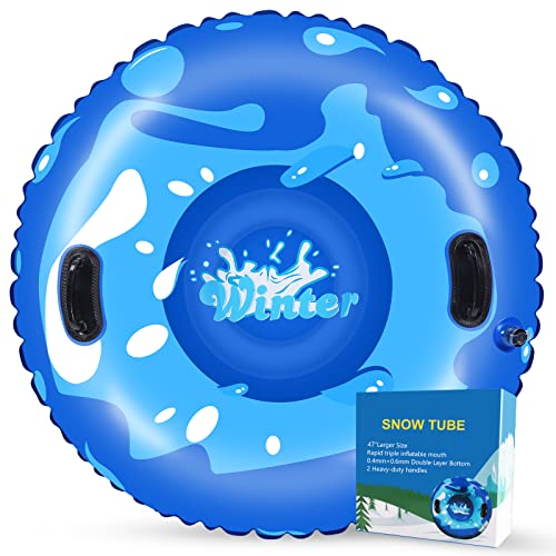 Snow Tube, Wolkek 47 Inch Inflatable Snow Sled For Kids And Adult, Thickened Heavy Duty Hard Bottom Sleds For Snow With Handles, Winter Toys For Outdoor Sledding Snow Tube Sports #TOP27