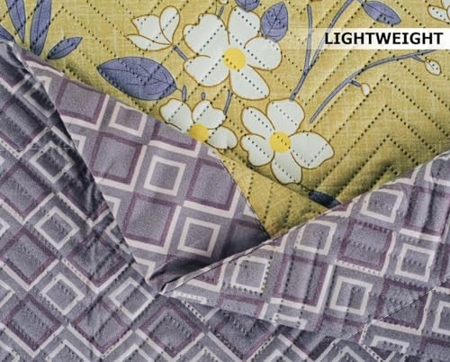 Image of Amazon Brand - Umi 100% Cotton Quilted /Ultrasonic 280 Tc Printed King Size Bed Cover /Bedsheet /Bedspread Comforter with 2 Pillow Shams /Cover, (Luxurious, 90 x100 inches, Yellow & Silver)