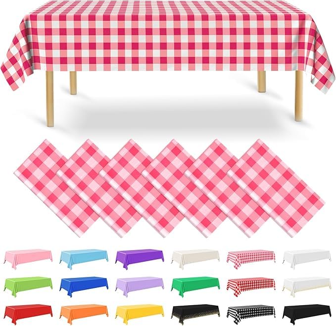 xiao Manteles de plástico Desechables 137 x 274 cm Cubierta de Mesa rectángulo Rojo para Fiesta de Fiesta Compromiso Bodas Bautismo decoración de cumpleaños 6 Paquetes (Gingham Rosa)