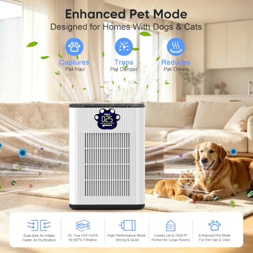 Image of DAYETTE Pet Air Purifier for Home Large Room 3400 Ft, TVOC & PM2.5 Sensors